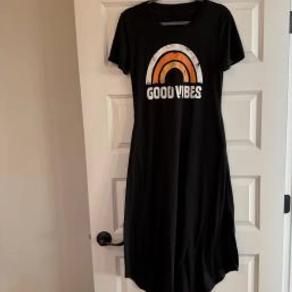 Black 'Good Vibes' Graphic Dress
